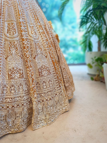 Golden Flare Orange Lehenga with Thread and Sequin Work