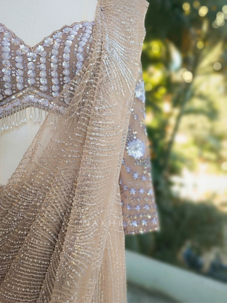 Silver Drift Grey Sequin Saree with Cape