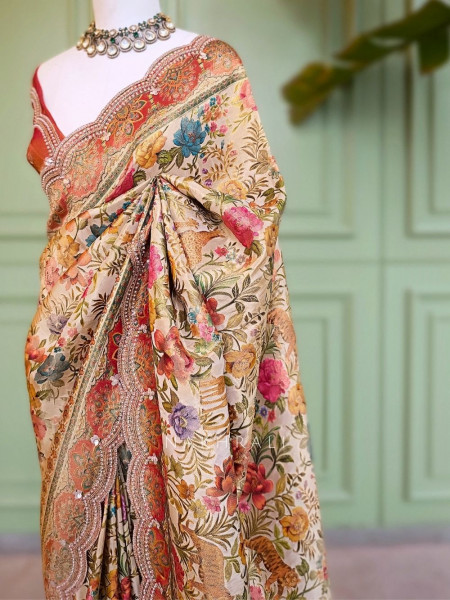 Anvika Beige Saree with Cut Dana and Sequin Work