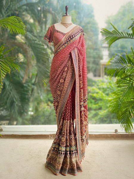 Ruby Red Saree with Zari and Sequin Work