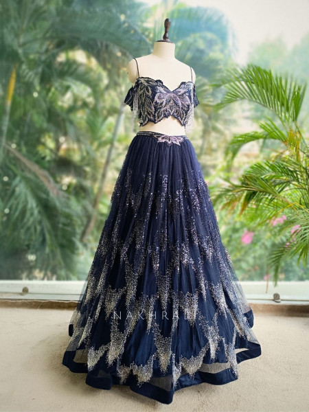Kyanite Blue Sequin & Cut Dana Lehenga Set