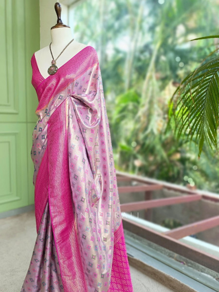 Chitralekha Purple Saree With Geometric Woven Motifs and Contrast Border
