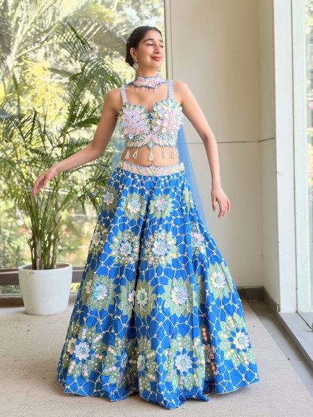 Velmira Blue Lehenga Set with Sequin Bead Work