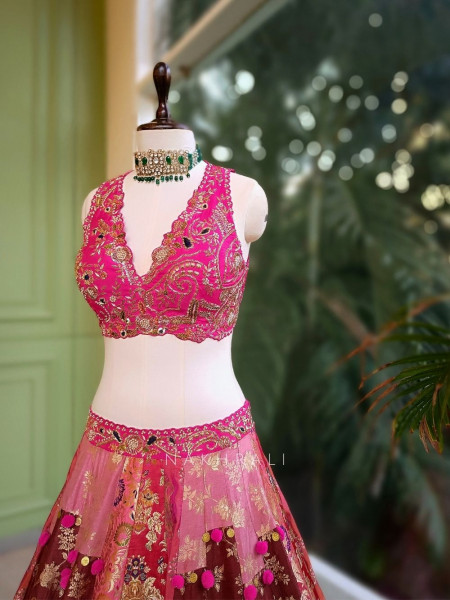 Aarvi Magenta Silk Bridal Lehenga with Zari and Sequin Work