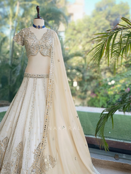Sitara Sheesh White Designer Lehenga Set