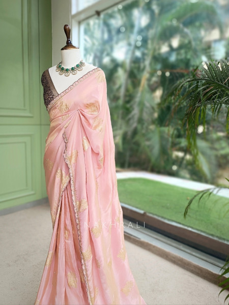 Kusumrekha Pink Georgette / Chinnon Silk With Saree with Contrast Running Blouse