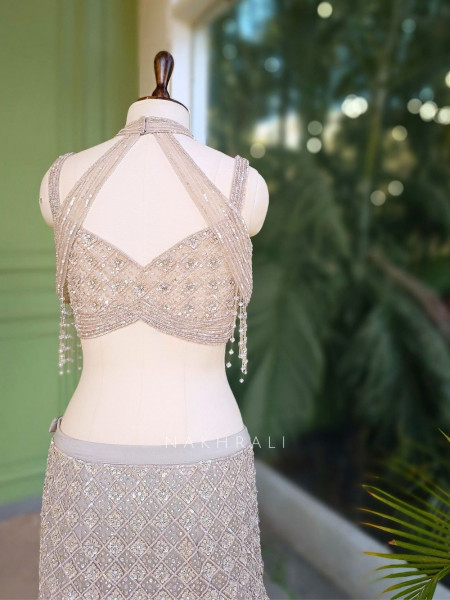 Vireya Grey Indo-Western Set with Sequin and Cut Dana Work