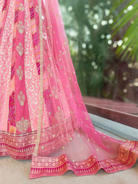 Morbagh Magenta Embroidered Lehenga Set with Mirror Work