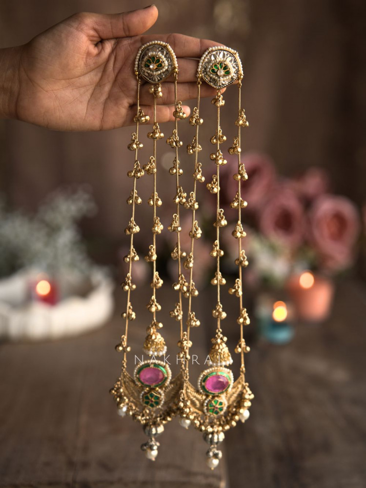 Image of Zeenat Pink Kashmiri Long Drop Earrings