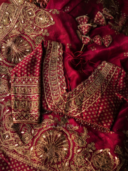 Virasat Maroon Crepe Saree with Heavy Embroidery and Readymade Blouse