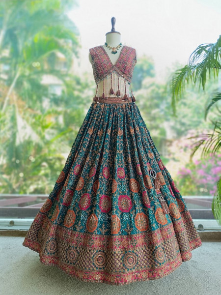 Gulaal-e-Firdaus Rama Green Lehenga Set Embroidery & Mirror Work