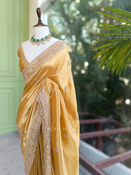 Swarna Golden Saree with Sequin Stone Embellished Border