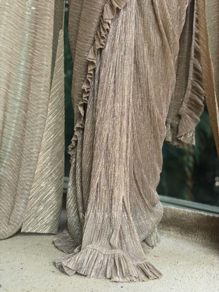 Aira Brown Drape Saree Set with Embellished Blouse & Shoulder Cape