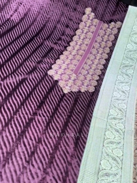 Velour Bloom Purple Velvet Dress Material with Embroidered Detailing