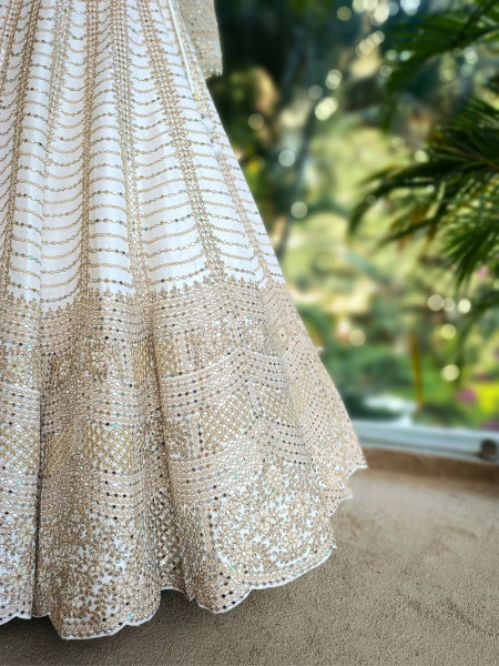 Ravya Cream Mirror and Beads Work Lehenga Set