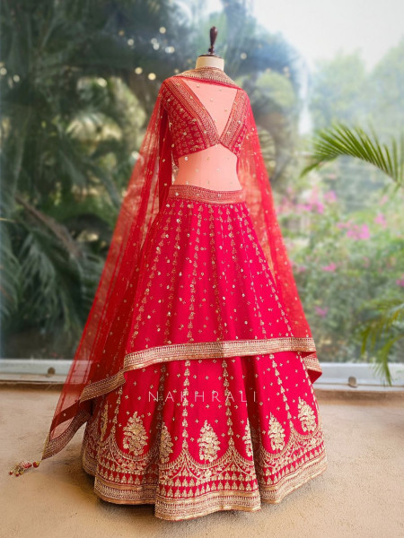 Elysia Red Bridal Lehenga with Zari Sequin Embroidery