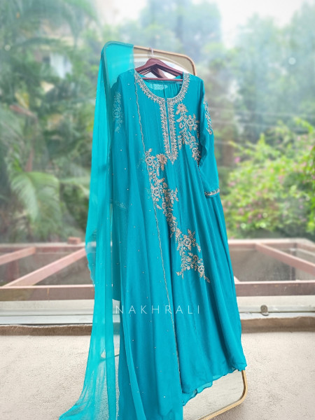 Sorrel Sea Green Organza Georgette Layered Sharara Suit Set