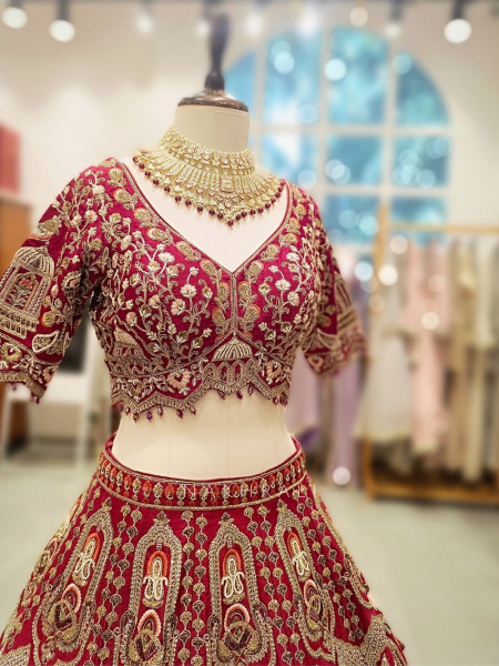 Veloria Red Bridal Lehenga with Zari and Sequin Work