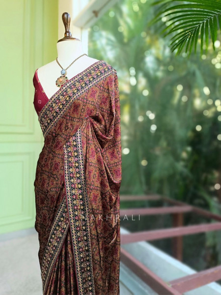 Maroon Ajrak Print Modal Silk Saree
