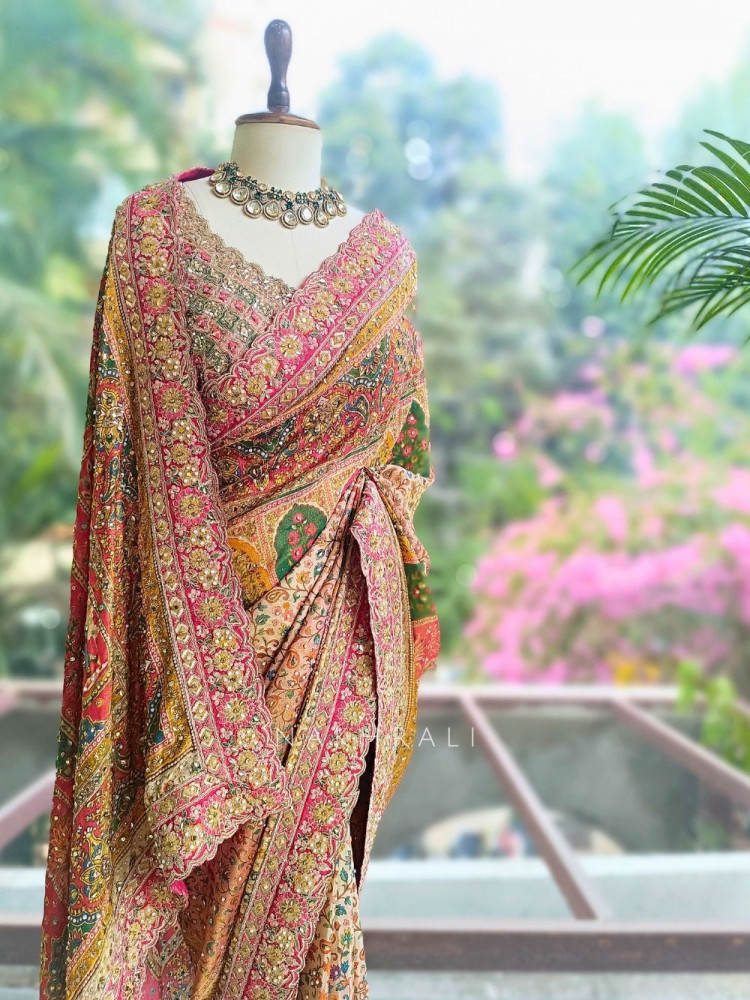 Image of Marvella Multicolor Printed Saree with Sequin Work