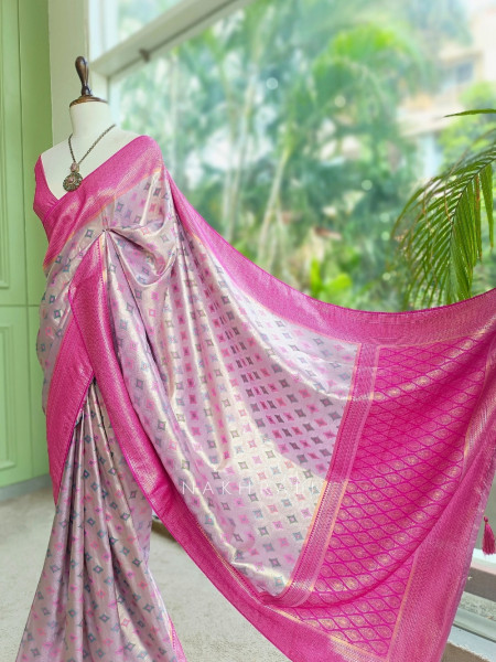 Chitralekha Purple Saree With Geometric Woven Motifs and Contrast Border