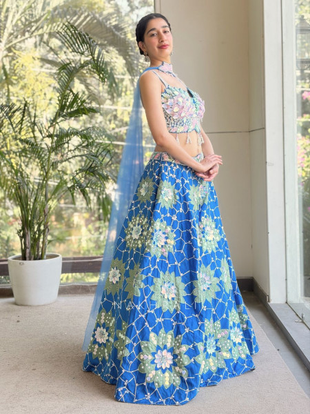 Velmira Blue Lehenga Set with Sequin Bead Work
