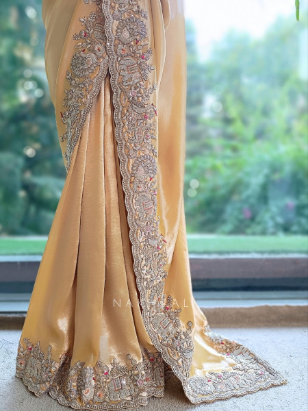 Swarnim Avadh Golden Saree with Readymade Blouse