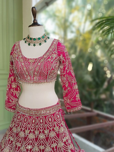 Gulnaar Magenta Lehenga Set with Mirror, Beads and Heavy Embroidery