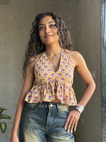 Tierra Flare Yellow Printed Crop Top