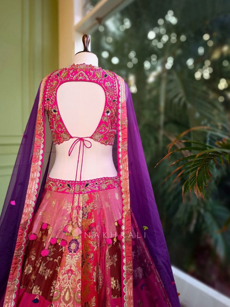 Aarvi Magenta Silk Bridal Lehenga with Zari and Sequin Work