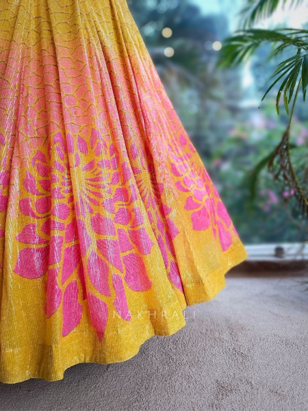Ishara Yellow Sequin Lehenga Set with Floral Cut Dana Work