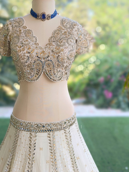 Sitara Sheesh White Designer Lehenga Set