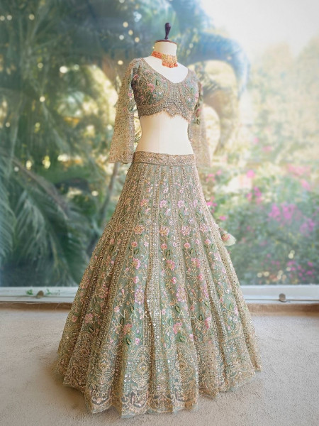 Sylvara Green Embroidered Lehenga Set