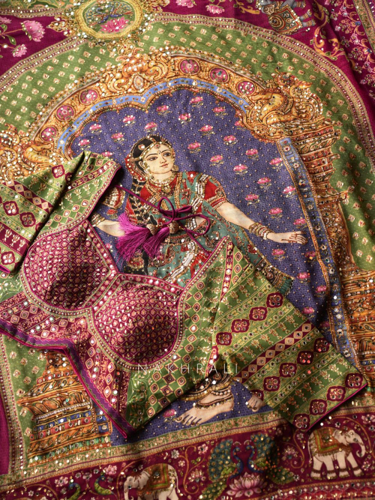 Image of Nrityagopi Multicolor Modal Satin Silk Pichwai Printed Saree with Mirror &amp; Zari Work