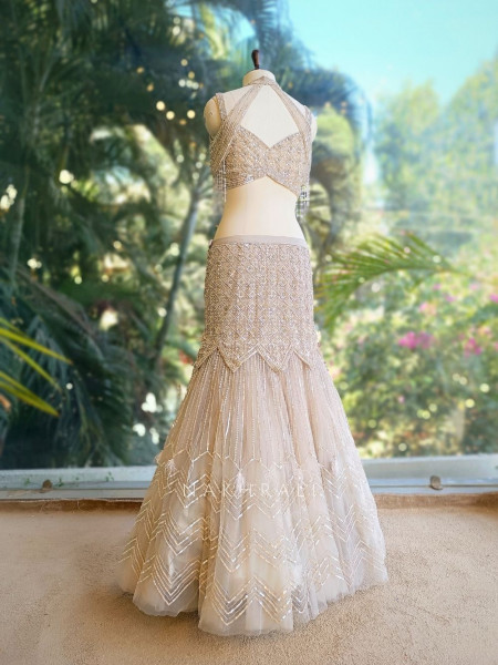 Vireya Grey Indo-Western Set with Sequin and Cut Dana Work