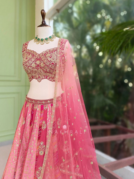 Morbagh Magenta Embroidered Lehenga Set with Mirror Work