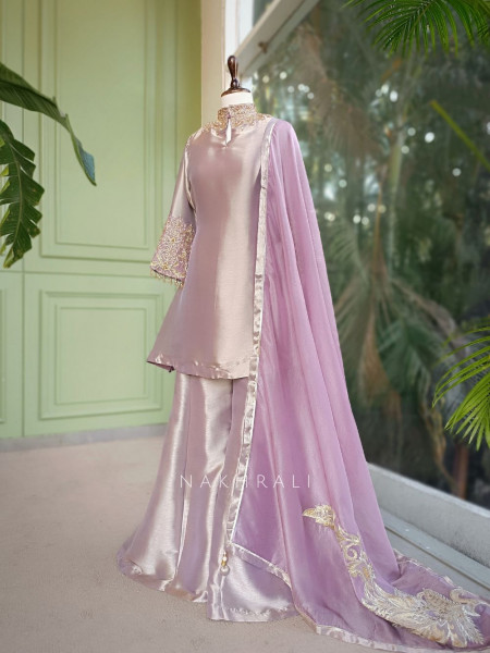 Roselle Purple Zari & Sequin Kurta Palazzo Set