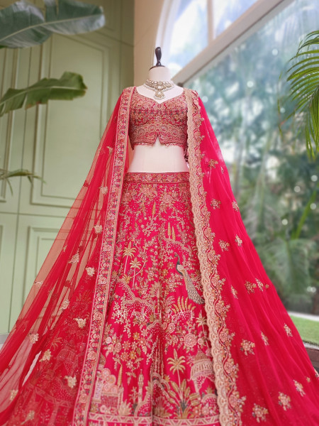 Rajvani Red Raw Silk  Bridal Lehenga