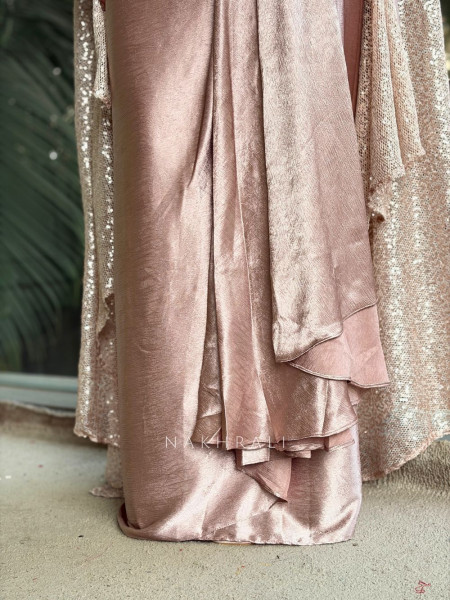 Roséveil Pink Corset Skirt Set with Sequin Work and Cape Shrug