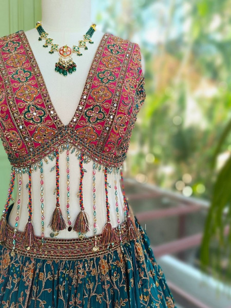 Gulaal-e-Firdaus Rama Green Lehenga Set Embroidery & Mirror Work