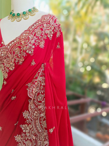 Rivaya Red Saree with Cut Dana and Sequin Work