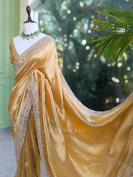 Swarna Golden Saree with Sequin Stone Embellished Border