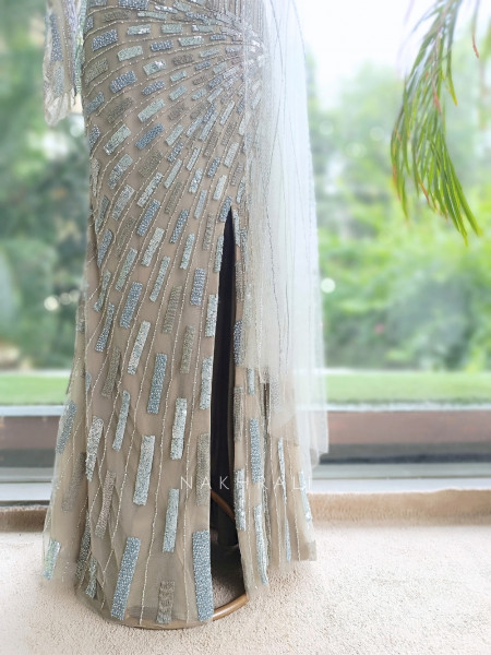 Cove Grey Illusion Net & Satin Gown