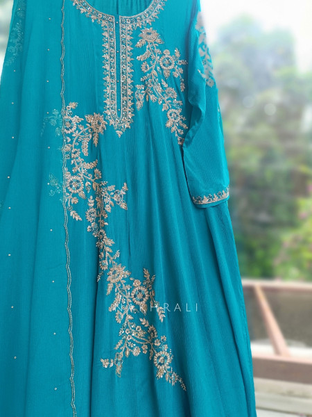 Sorrel Sea Green Organza Georgette Layered Sharara Suit Set