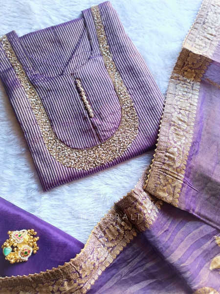 Noorline Glow Purple Semi-stitched Dress Material with Sequin and Cut Dana Work