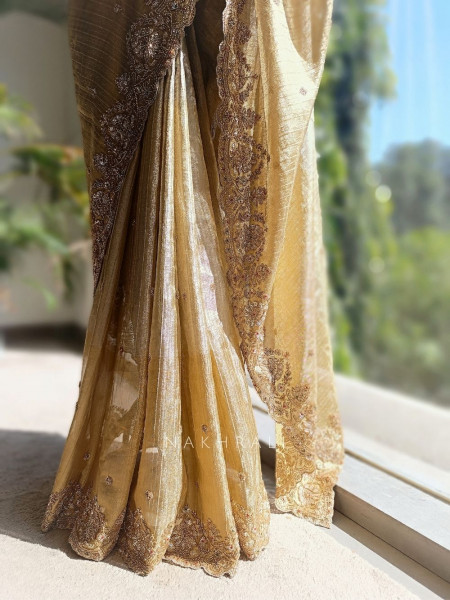 Vilasya Golden Beige Saree with Cut Dana Sequin Work