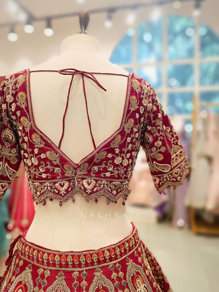 Veloria Red Bridal Lehenga with Zari and Sequin Work