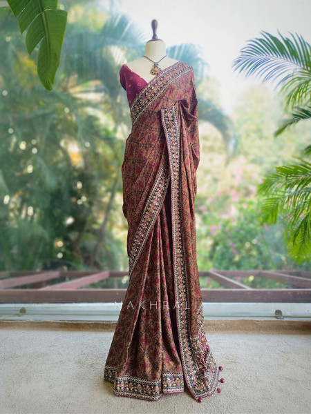 Maroon Ajrak Print Modal Silk Saree