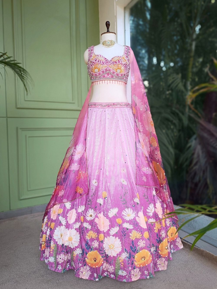 Image of Peony Pink Floral Sequin Beaded Blouse