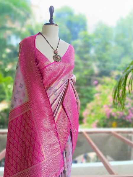 Chitralekha Purple Saree With Geometric Woven Motifs and Contrast Border